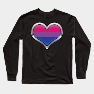 Large Bisexual Pride Flag Colored Heart with Chrome Frame. Long Sleeve T-Shirt